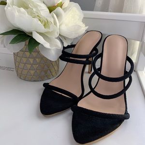 Black straps heels , slides